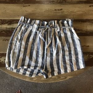 Blue and white striped linen shorts